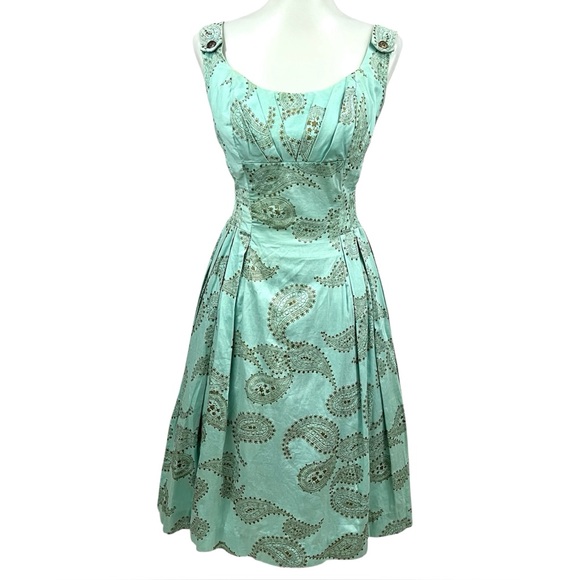 Vintage Dresses & Skirts - Vintage Alfred Shaheen Hawaiian Seafoam Gold Metallic Paisley Bombshell Dress
